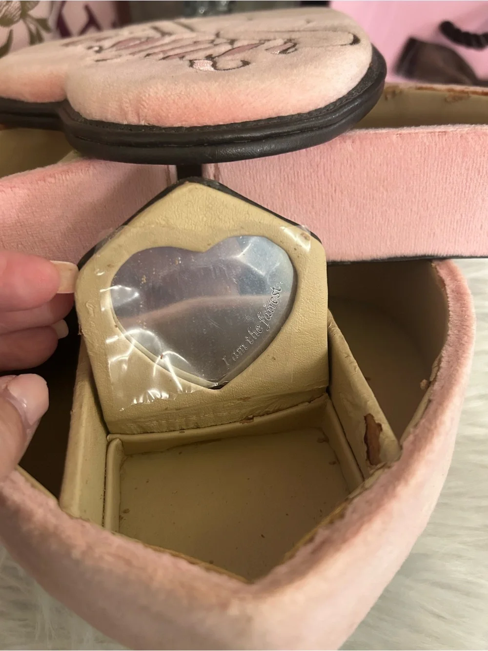 Rare Vintage Juicy Couture Pink Velour Heart Shaped Tiered Swivel Jewelry Box